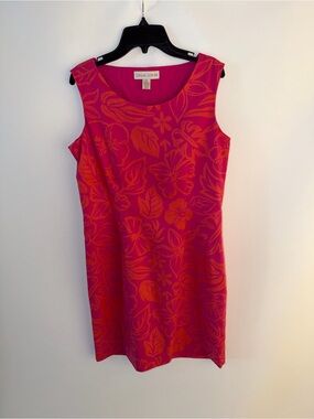 Casual Corner Hot Pink Dress with Orange Floral Print